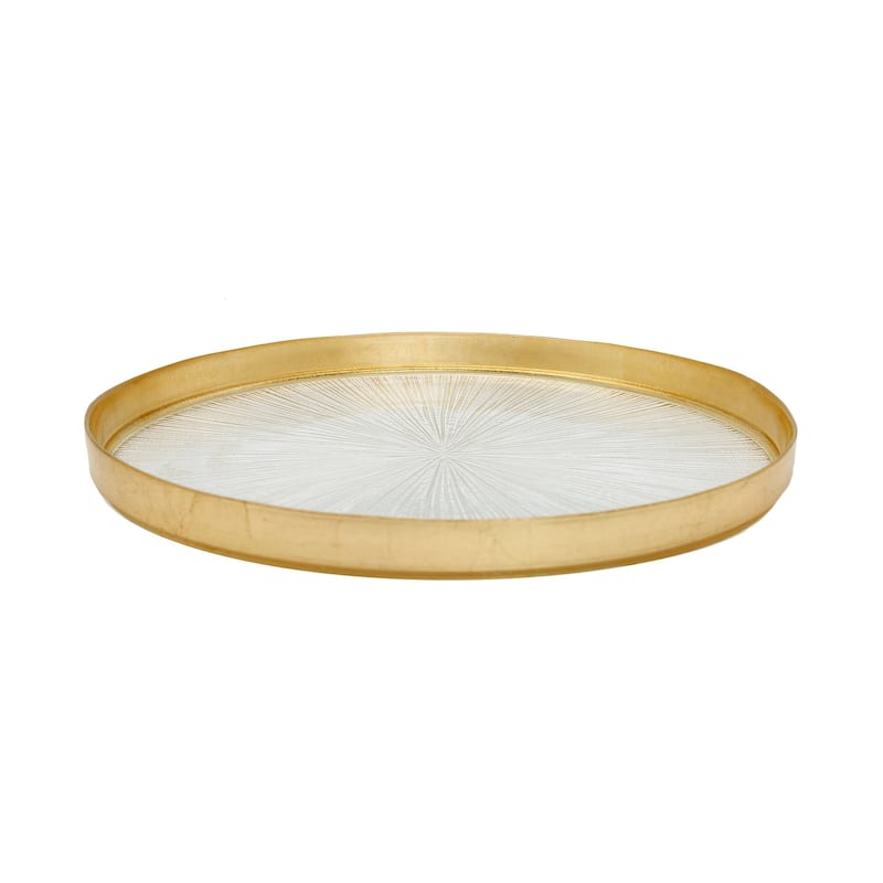 Set of 4 Crystal Glass Chargers with Gold Border 13"D