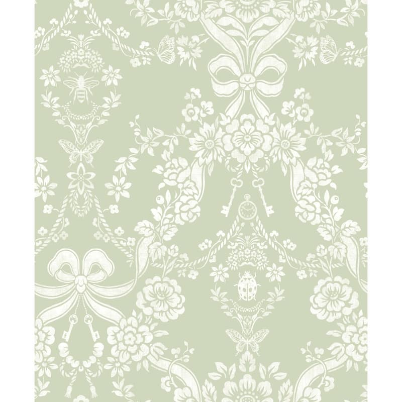 Bow Damask Non-Pasted Wallpaper – 396in. x 21in. – Covers 56 square feet - Sage Green