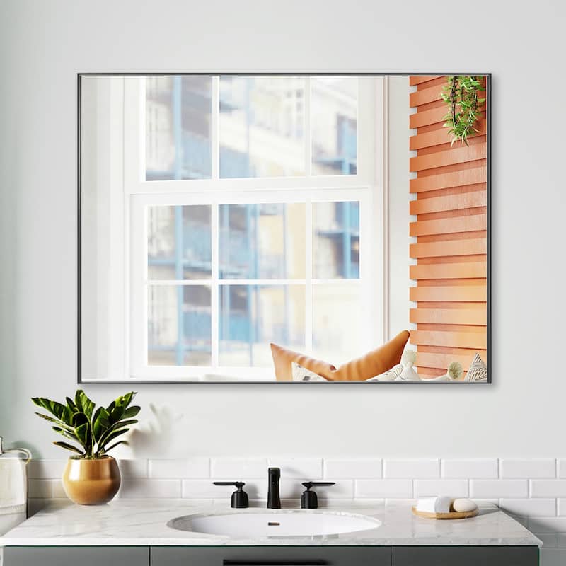Modern Rectangle Metal Framed Bathroom Vanity Mirror Wall Mirror - 40"Wx30"H - Black