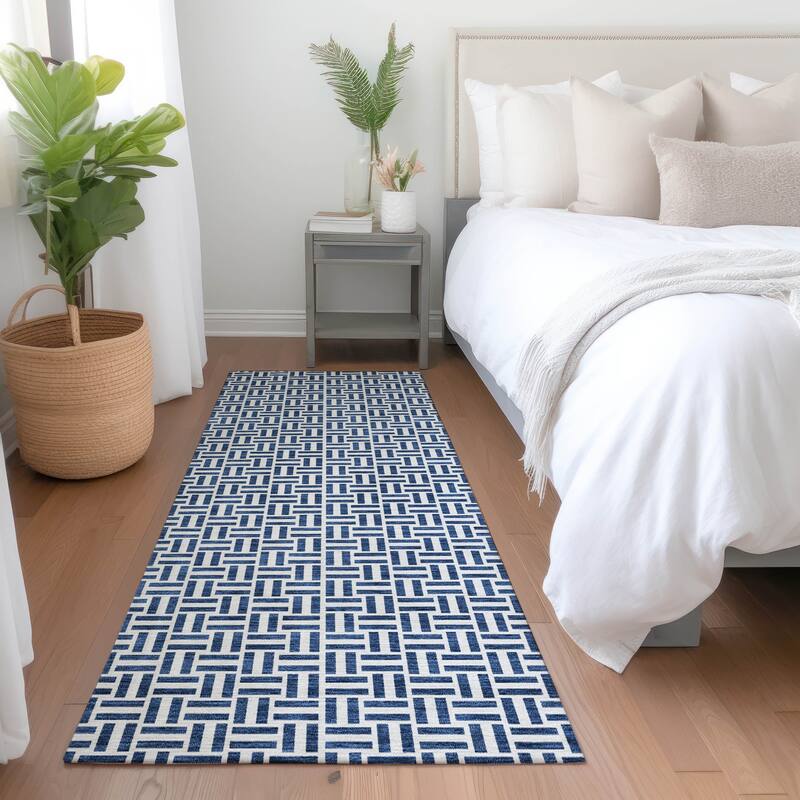 Premium Washable Super Soft Modern Geo Mayfield Rug - Navy - 2'3" x 7'6"