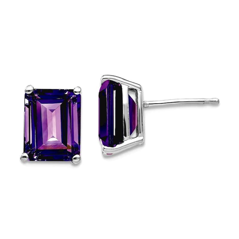 Curata 14k Yellow or White Gold 9x7mm Emerald Cut Natural Gemstone Earrings