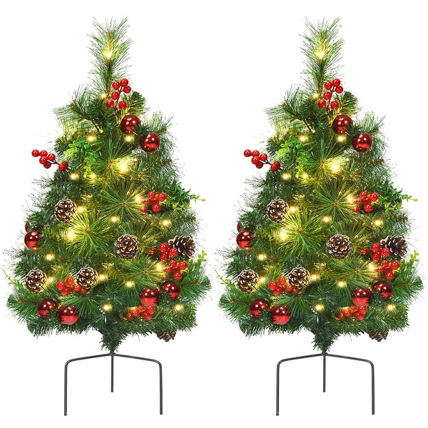 Costway Set of 2 24in Battery Powered Pre-lit Pathway Christmas Trees - 24 Inch. Opens flyout.