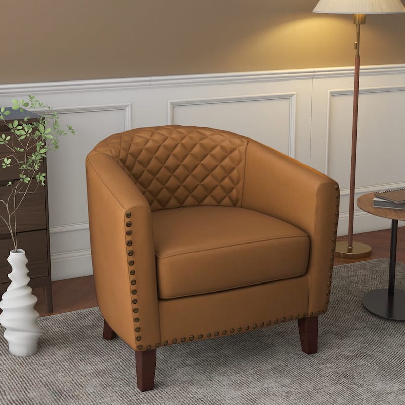 Modern Armchair Faux Leather Nailhead Trim Swivel Accent Chair