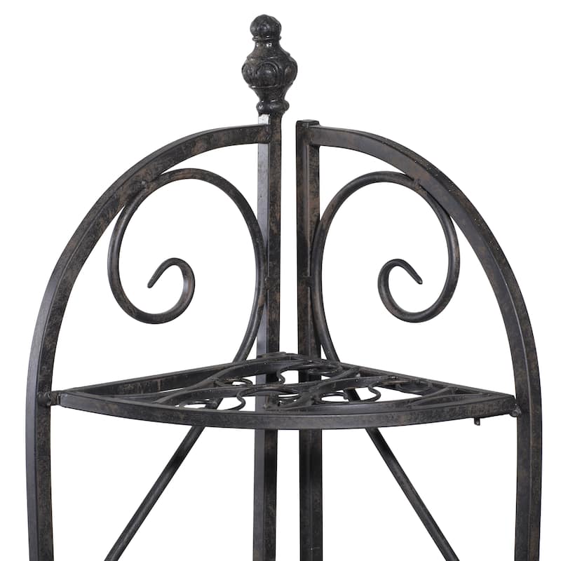Metal Scroll Indoor Outdoor Arched Tall Folding Corner 4 Shelf Bakers Rack - Black - Roche River Decor