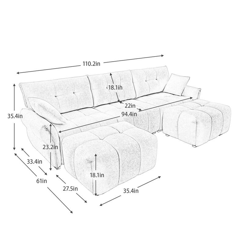 110.2" Chenille Sectional Sofa with Ottoman & Pillows