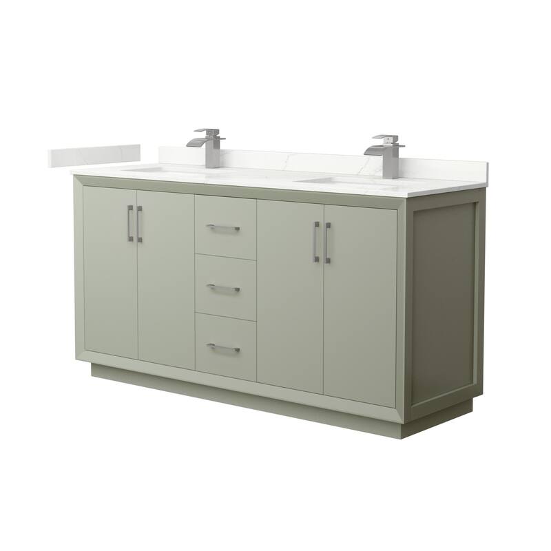 Wyndham Collection WCF414166D-QTZ-UNSMXX Strada 66" Free Standing - Light Green / Giotto Quartz Top / Brushed Nickel
