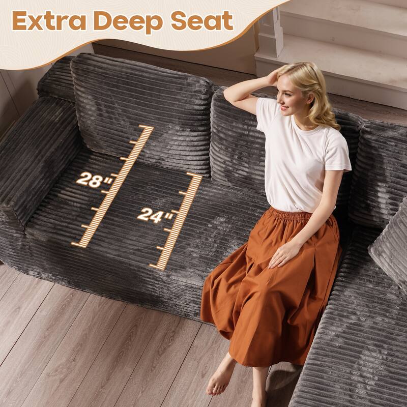 XIZZI Modern Plush Sectional Chaise Sofa Modular Couch with Ottoman