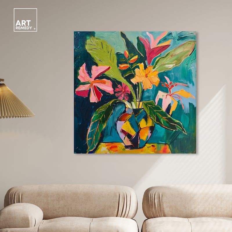 Art Remedy Vase Of Bright Tropical Flowers Ii Gallery Wrapped Flowers In Vase Paintings