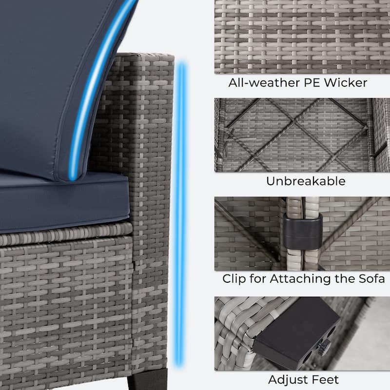 7-Piece Wicker Patio Conversation Set with Cushions,6 Sofas, 1 Table