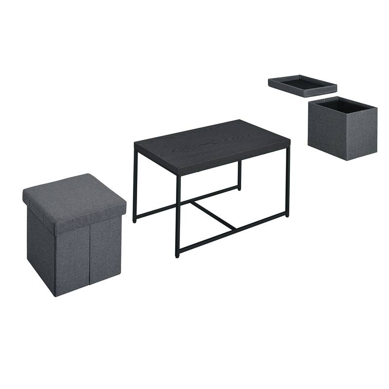 3 Piece Rectangle Coffee Table Set with Metal Base