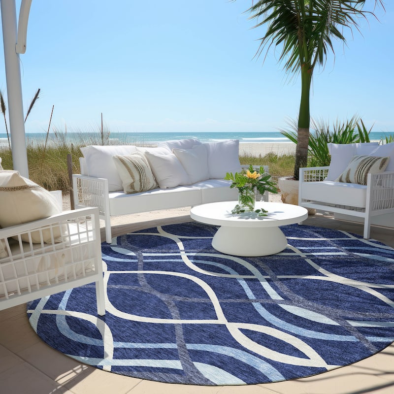 Machine Washable Indoor/ Outdoor Chantille Contempo Deco Rug - Navy - 8' x 8'