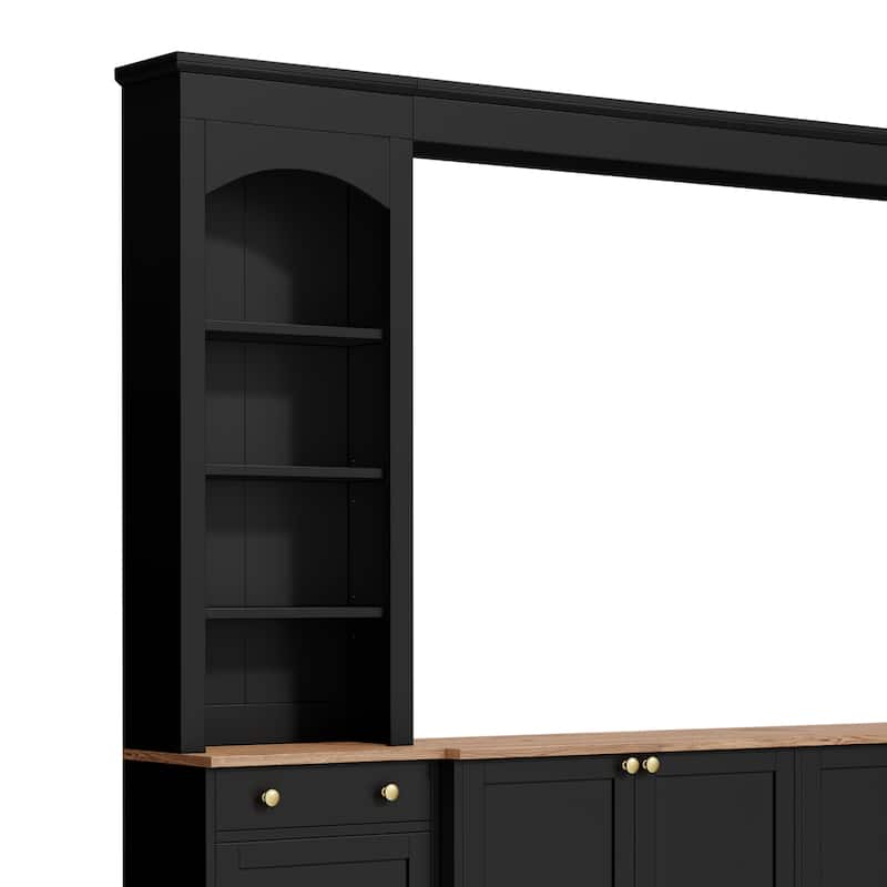 Farmhouse Arched Entertainment Center Wall Unit with Bookshelf,for TVs Up to 70",106"Multi-Functional Media Console with Drawer