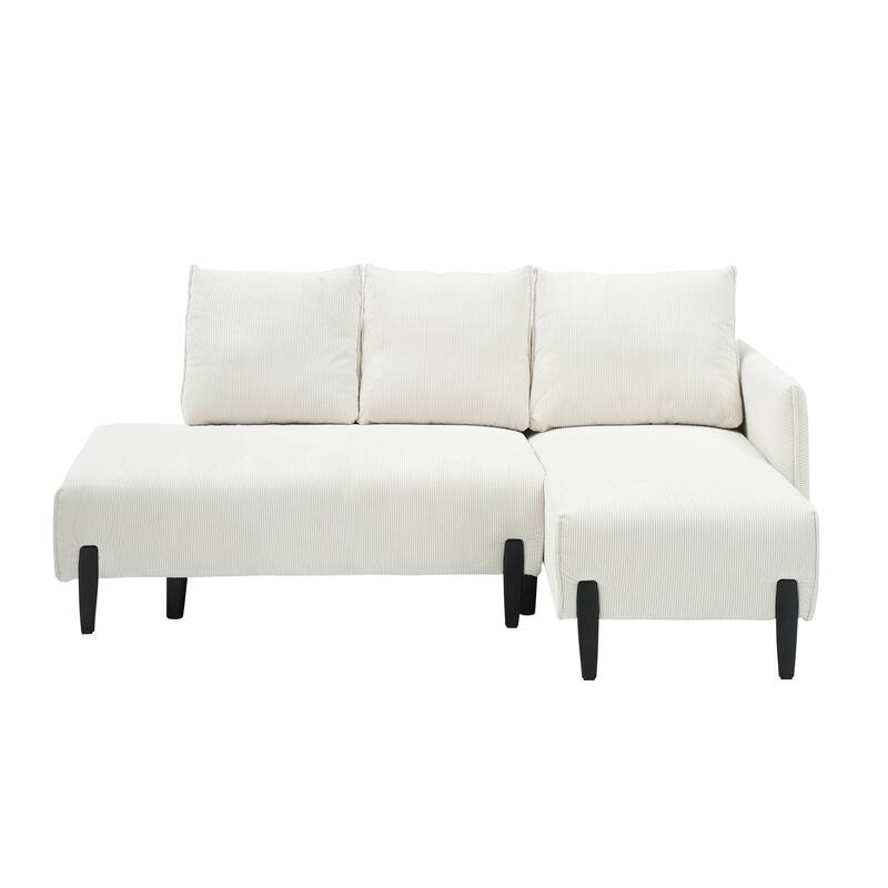 79.50 inches long, Corduroy Sofa Fabric, with three matching pillows and spacious and comfortable seats