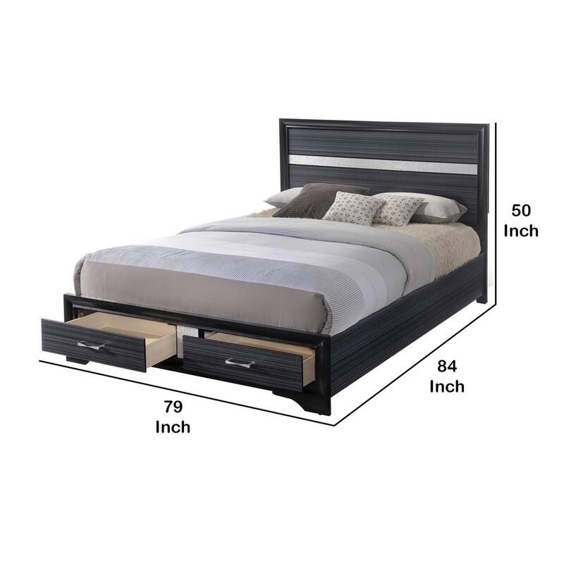 Contemporary Acrylic Trim Accent Eastern King Bed with 2 Drawers, Black