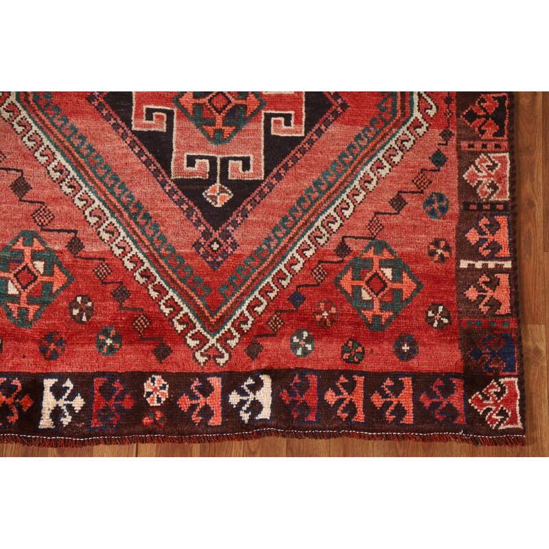 Tribal / Geometric Shiraz Persian Vintage Rug Handmade Wool Carpet - 4'1"x 8'4"