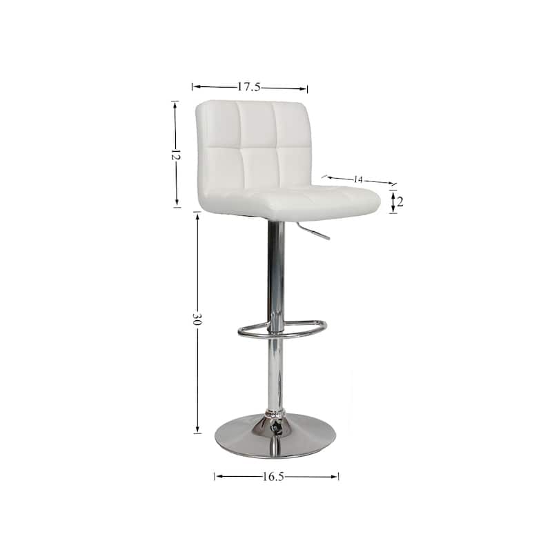 Swivel Faux Leather Adjustable Hydraulic Bar Stool,Set of 2 - White