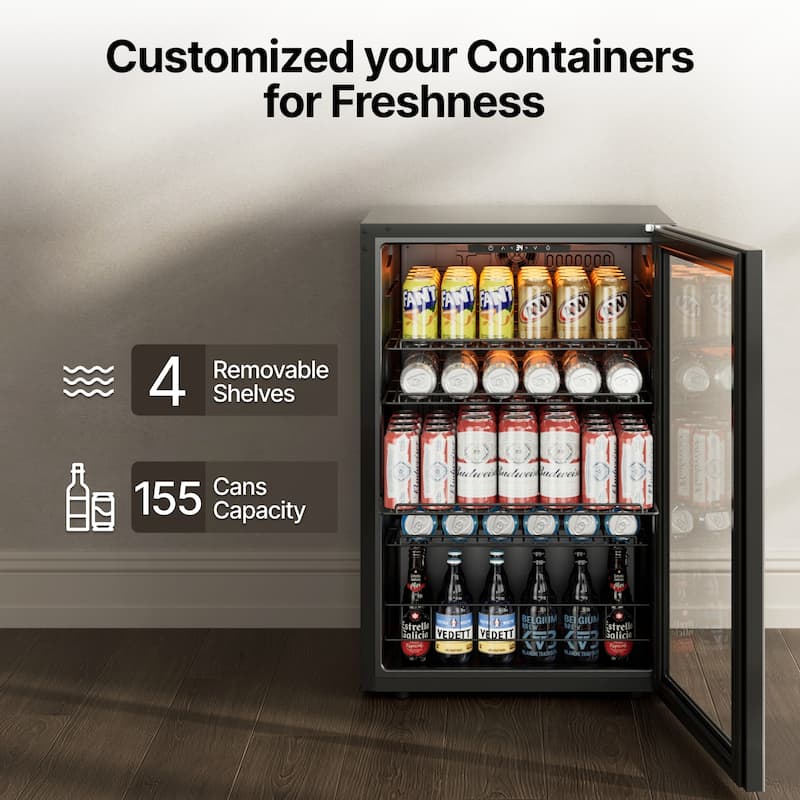 Ca'Lefort 21.7 in. W Single Zone 155-Cans Beverage Cooler Freestanding Refrigerator Glass Door