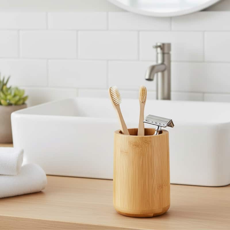 5-Piece Bathroom Accessory Set Bamboo Natural Decor