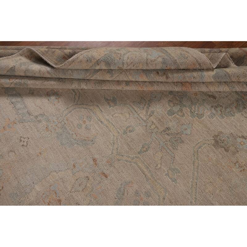 Beige Floral Oushak Turkish Area Rug Hand-Knotted Wool Carpet - 9'0"x 11'9"
