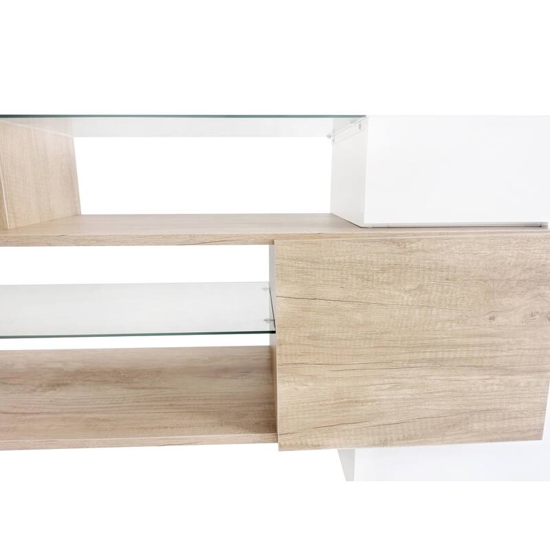 78.7 Modern TV Stand with LED-Lit Glass Shelves, High Gloss Finish, and Ample Storage for Media Devices