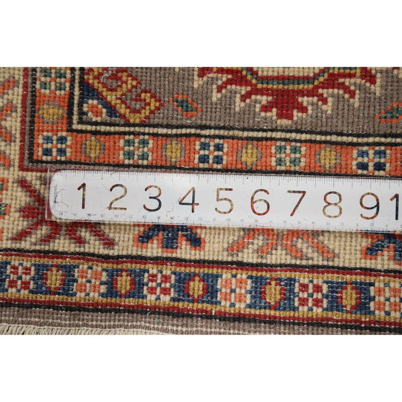 Geometric Kazak Oriental Rug Handmade Grey Wool Carpet - 2'0"x 3'0"
