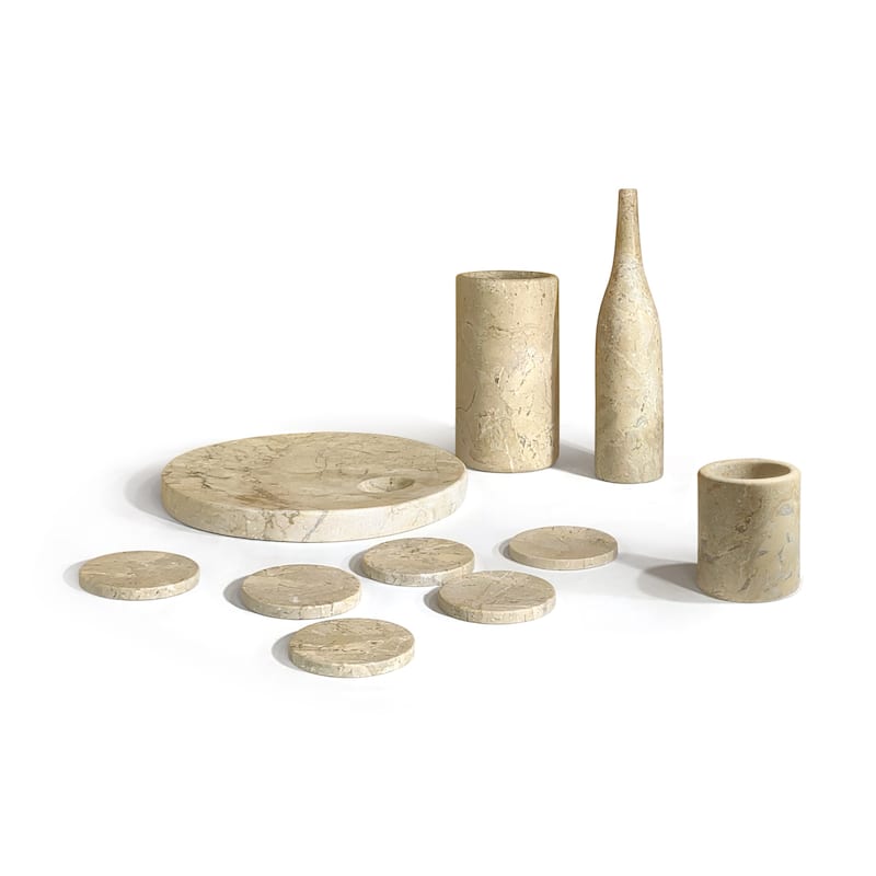 Roomfitters Natural Marble Dining Room Accessories Set, Luxury 10-Piece Genuine Stone Tabletop Collection