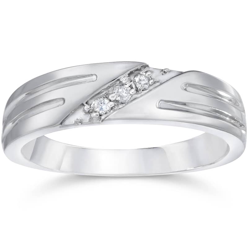 Mens Real Diamond White Gold Wedding Ring Band New