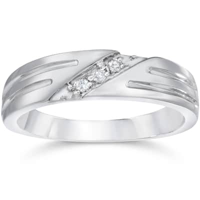 Mens Real Diamond White Gold Wedding Ring Band New