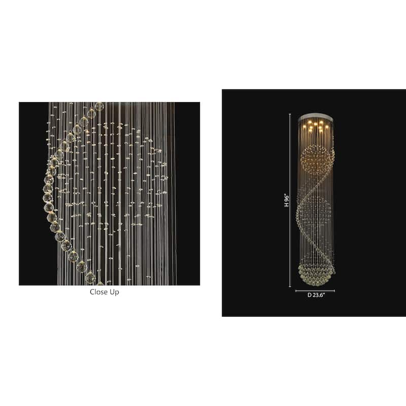 9-Light Chrome Stainless Steel Chandelier With Clear Hanging Crystals