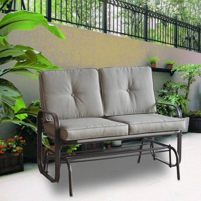 Tolentino 2-Person Brown Outdoor Loveseat Glider - Beige