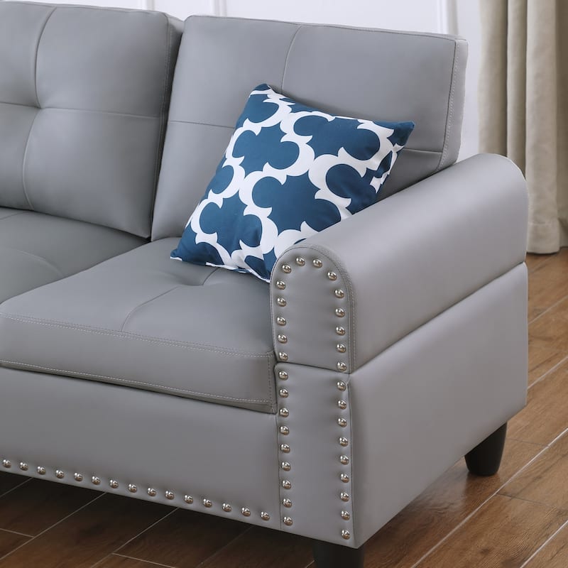 98" Faux Leather L-Shaped Sectional Sofa with Pillows & Cup Holders
