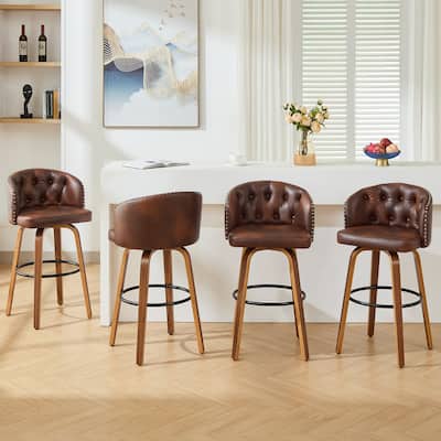 25.5"/28"Faux Leather Upholstered Wood Frame Swivel Counter or Bar Height Bar Stool, Set of 2/4