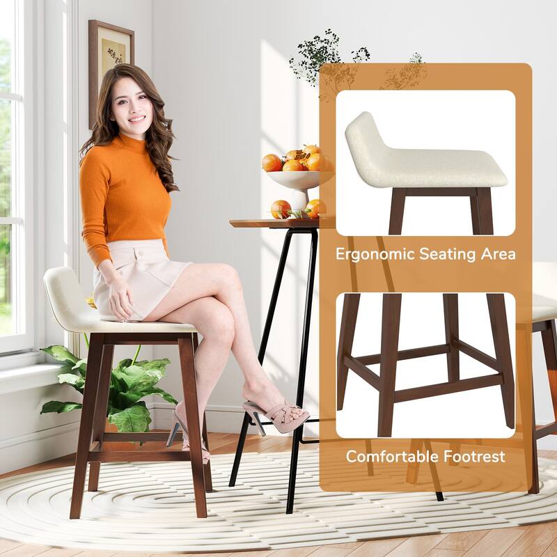 Gymax 2PCS 24'' Upholstered Barstools w/ Low Back Footrest Wood Legs