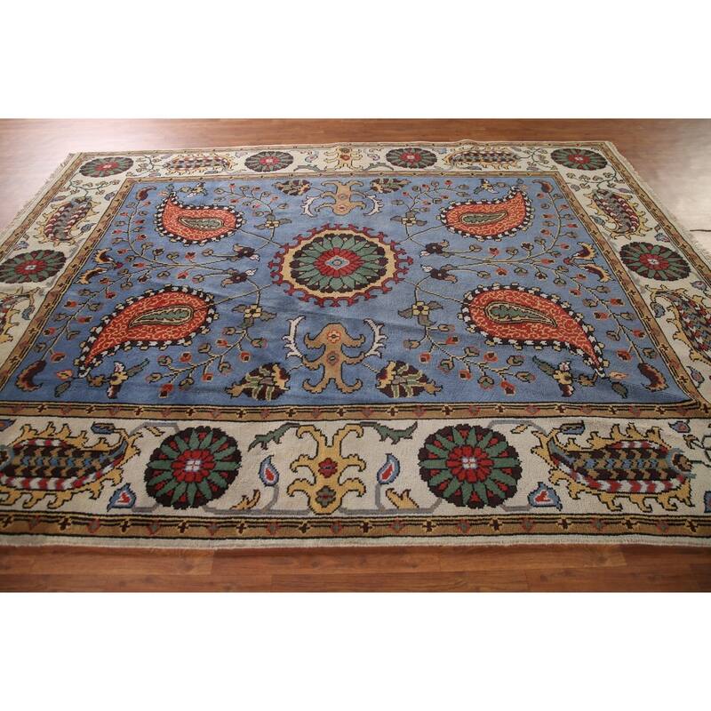 Blue Paisley Kazak Oriental Area Rug Wool Carpet - 7'10"x 10'2"