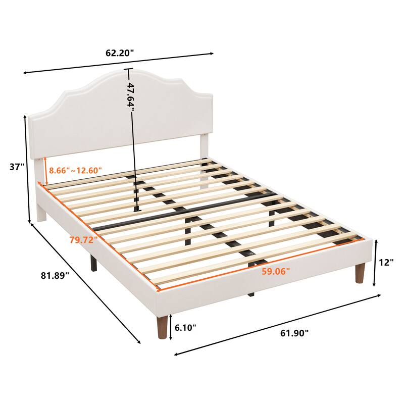 Upholstered Platform Bed Frame with Adjustable Headboard, Linen Fabric Padded, No Box Spring Needed