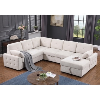 Convertible Pull-out Sectional Sofa Loveseat Sleeper with Storage and Pillows