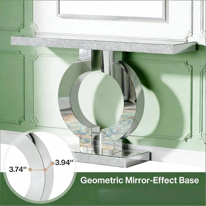 43" Modern Mirrored Console Table with O-Shaped Base for Living Room or Entryway