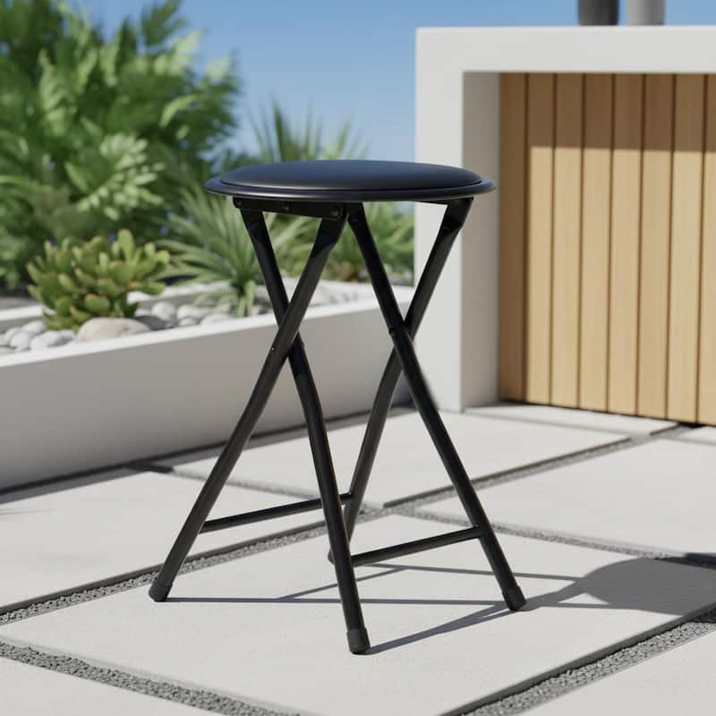 Homy Casa Outdoor Folding Barstool, Black PVC Seat, Picnic， Patio Stool - 1-Piece