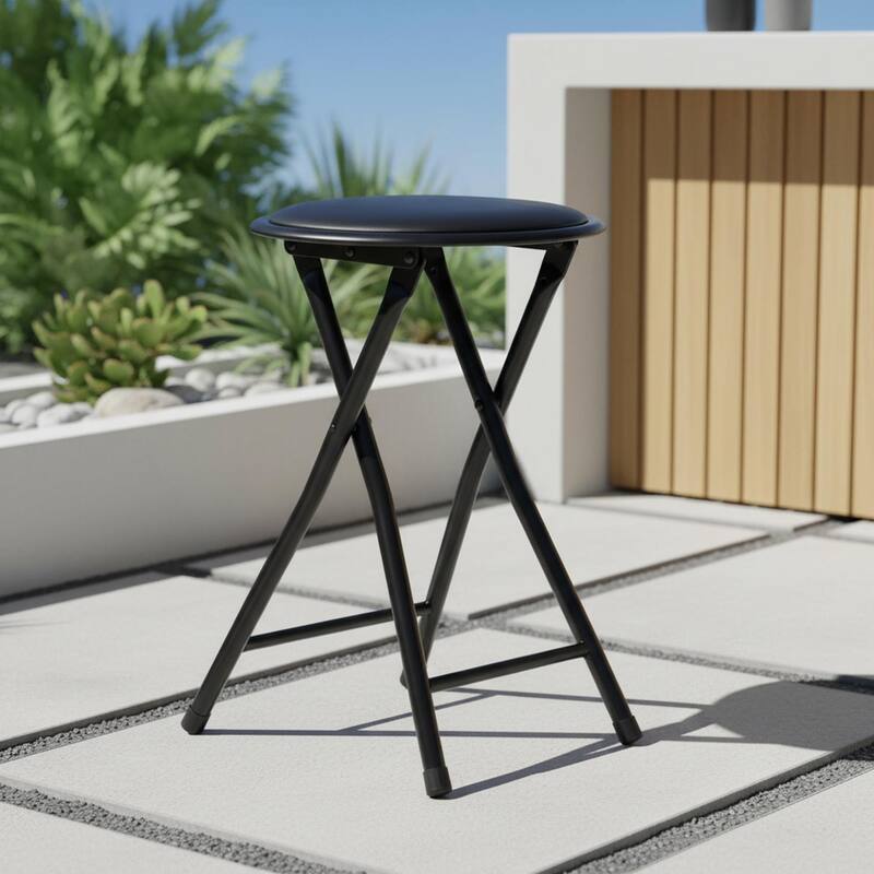 Homylin 18-Inch Folding Stool with Padded PVC Seat, Portable Foldable Metal Stool for Indoor & Outdoor Use - 1-Piece