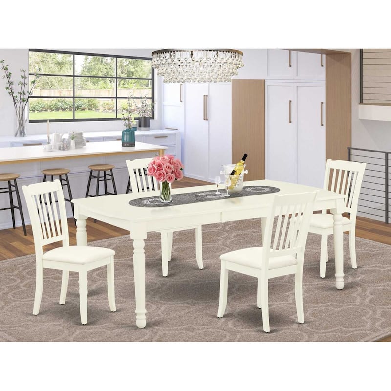 Mid Century Dining Set - 5pc Table & 4 Chairs - Linen White Finish - Kitchen Dinette Set