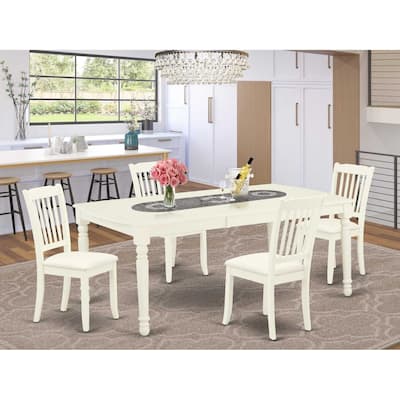 Mid Century Dining Set - 5pc Table & 4 Chairs - Linen White Finish - Kitchen Dinette Set