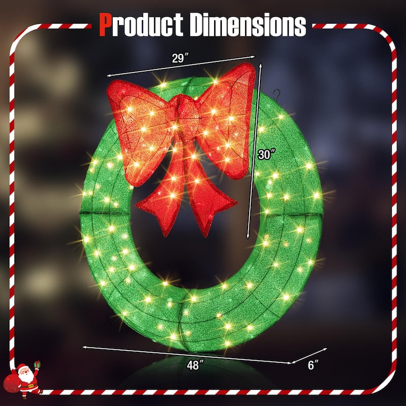 Costway 48 Inch Pre-Lit Christmas Wreath with 200 LED Lights Red Bow - See Details