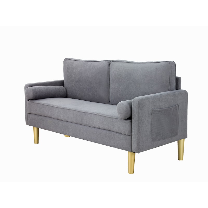 Contemporary Mid Century Style 3 Seater Linen Sofa with Armrest Pockets Premium Upholstery - 65.4 × 29.1 × 33.9 inches