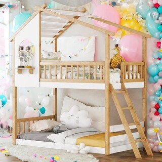 House Roof Design Twin Over Full Bunk Bed with Ladder
