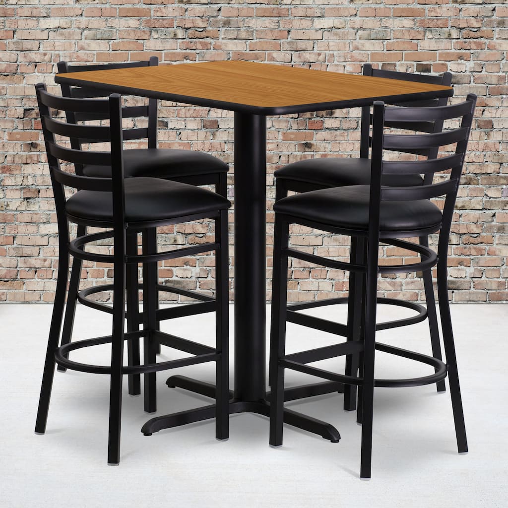 24''W x 42''L Rectangular Laminate Table Set with 4 Ladder Back Metal Barstools