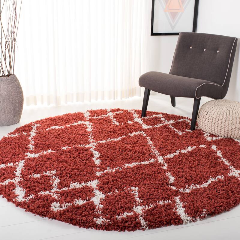 SAFAVIEH Pro Lux Shag Darcia Moroccan Tassel 2.4-inch Thick - 6'7" x 6'7" Round - Rust/Creme - Runner/Round