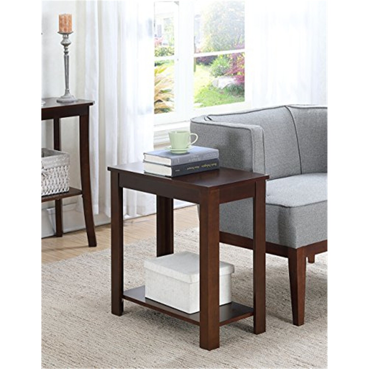 Antique End Table - Chair Side Table with Storage Shelf - Living Room Accent Table - 24
