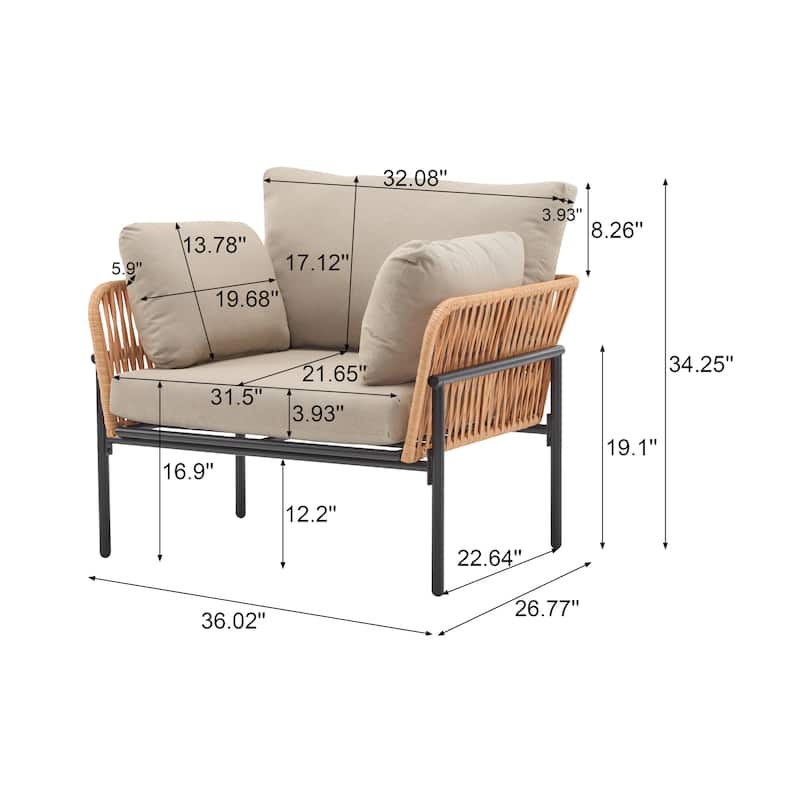 Christopher Knight Home - PureNest 36" Beige and Light Wood-Tone Rope Iron Lounge Chair with Cushions
