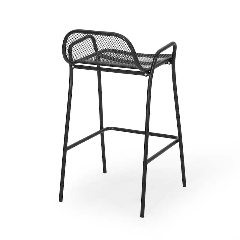 Roomfitters Modern Outdoor Bar Stools with Durable Metal Frame, Mesh Backrest and Armrest Design, Ideal for Patio, Black
