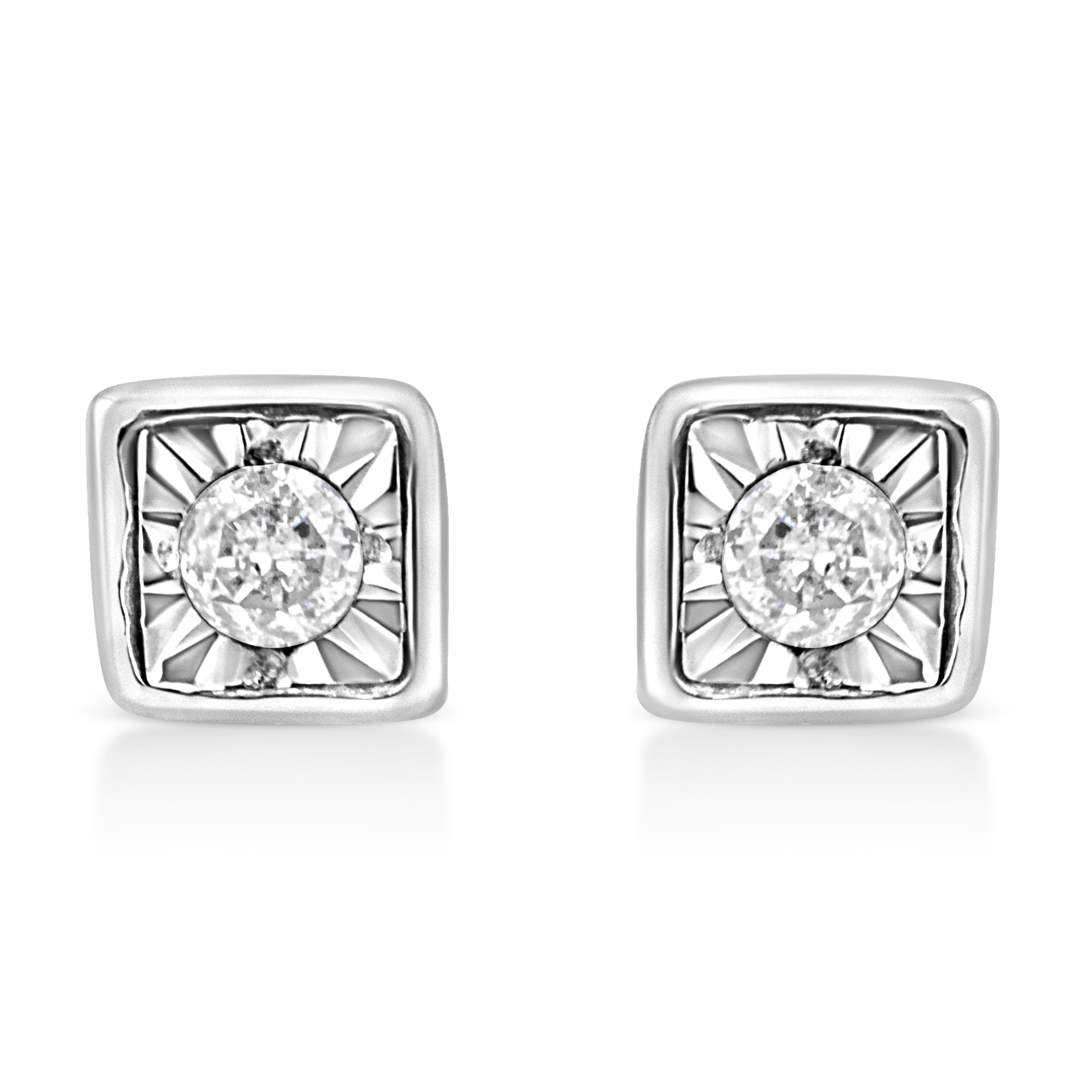 1/2 cttw, H-I & Black Color, I2-I3 & Treated Clarity Round Black & White Diamond Unisex Square Stud Earrings 925 Sterling Silver 1/2 cttw, H-I & Black Color, I2-I3 & Treated Clarity Round Black & White Diamond Unisex Square Stud Earrings 925 Sterling Silver